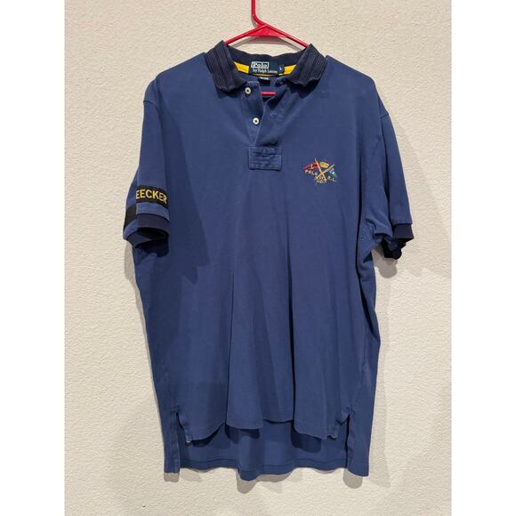 Polo Ralph Lauren H.M.S Bleecker Collared Golf T-shirt Cotton Large Navy Blue - Picture 1 of 6